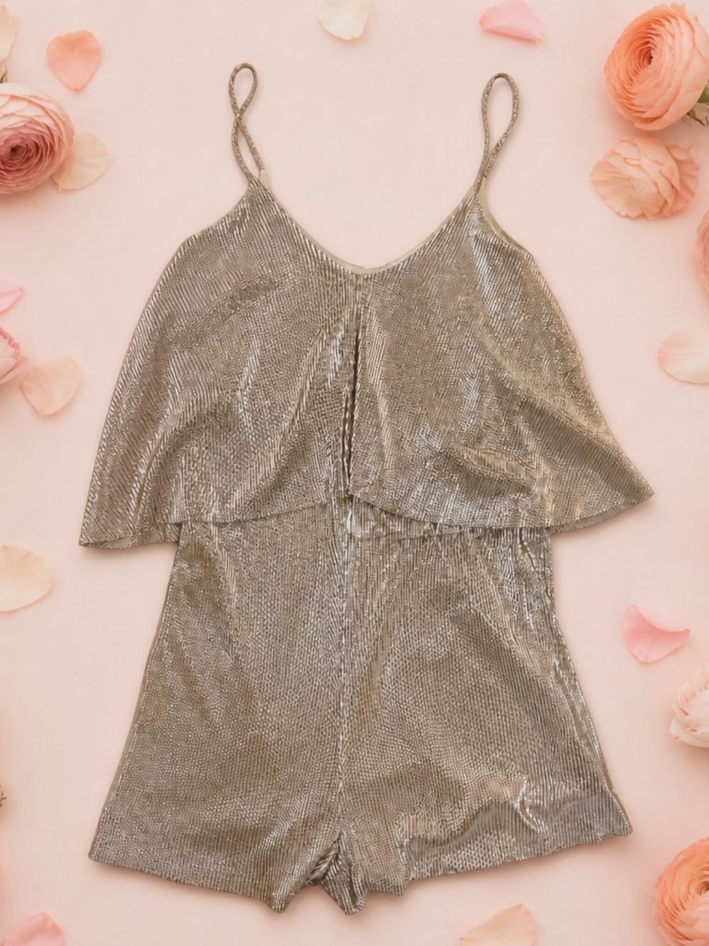 ILLA ILLA Silver Shimmery Spaghetti-Strap Sleep Romper